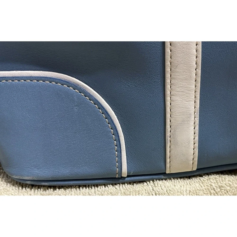 Coach Hamptons Magnetic Flap Satchel Blue White Leather Bag Purse Y2K Vintage